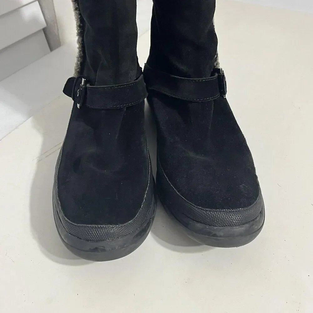 Stuart Weitzman Boots Womens Size 9.5 Black Suede Shearling Lined Zip Winter